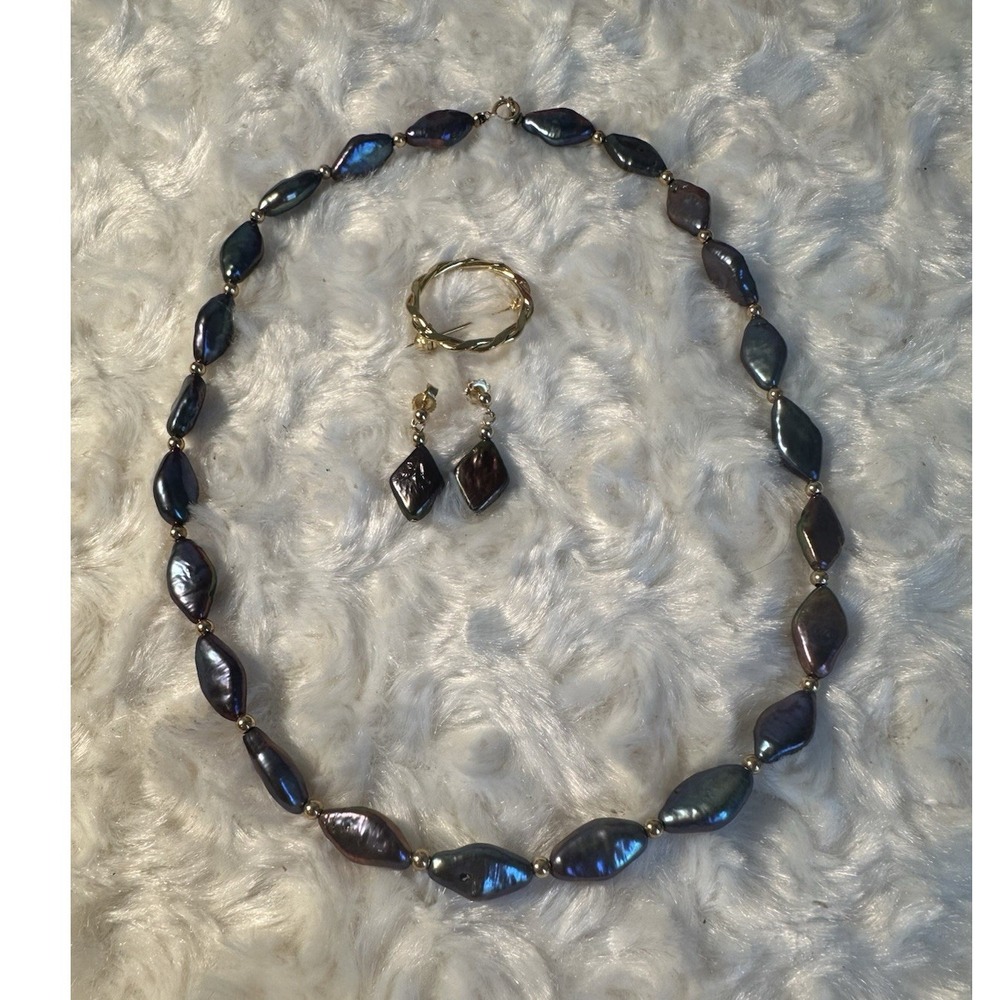 Blue Marquise Bead Jewelry Set Necklace Bracelet & Dangle Earrings